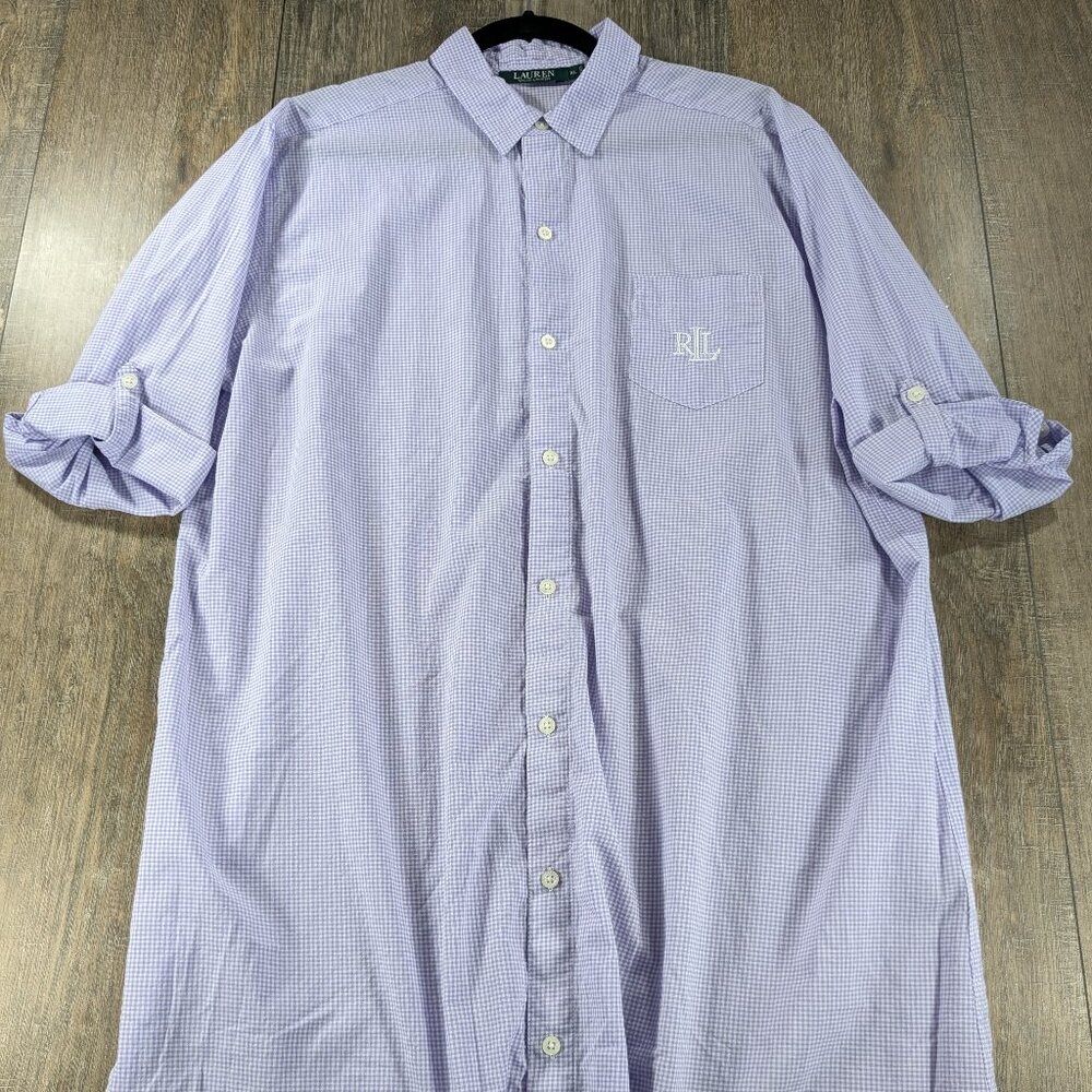 Lauren Ralph Lauren Shirt Mens XL Purple Check Plaid Button Roll Rab Slv Preppy